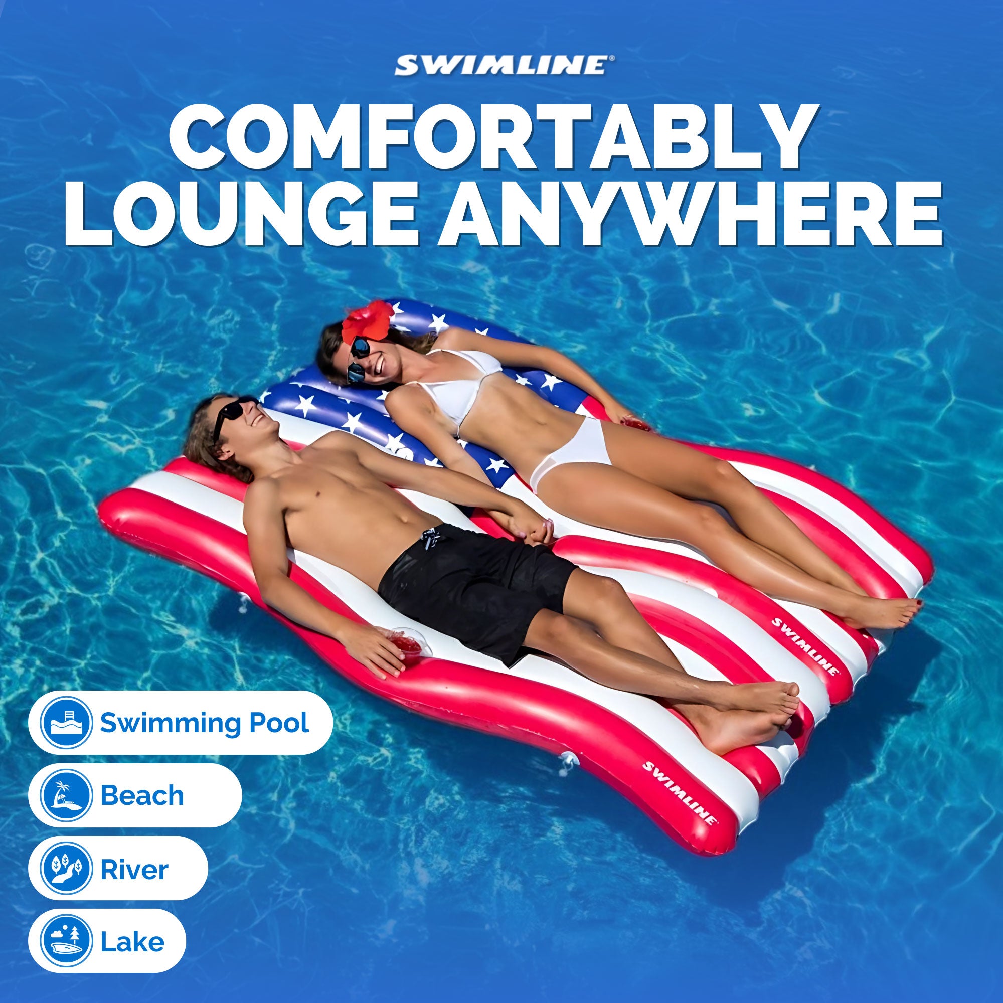 Swimline American Wave Flag Inflatable Swimming Pool Connector Mattress Set - VMInnovations
