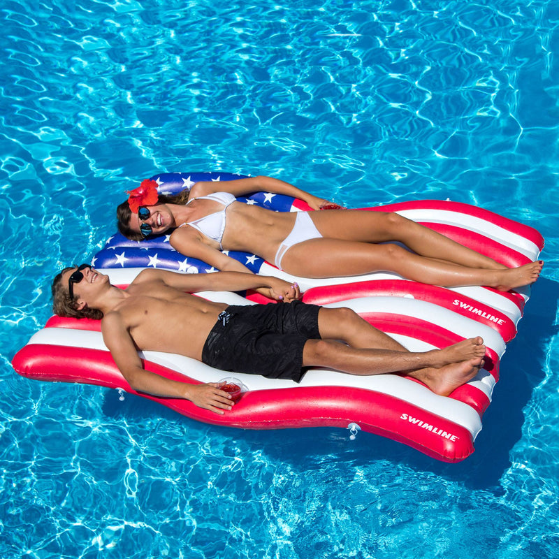 Swimline American Wave Flag Inflatable Swimming Pool Connector Mattress Set