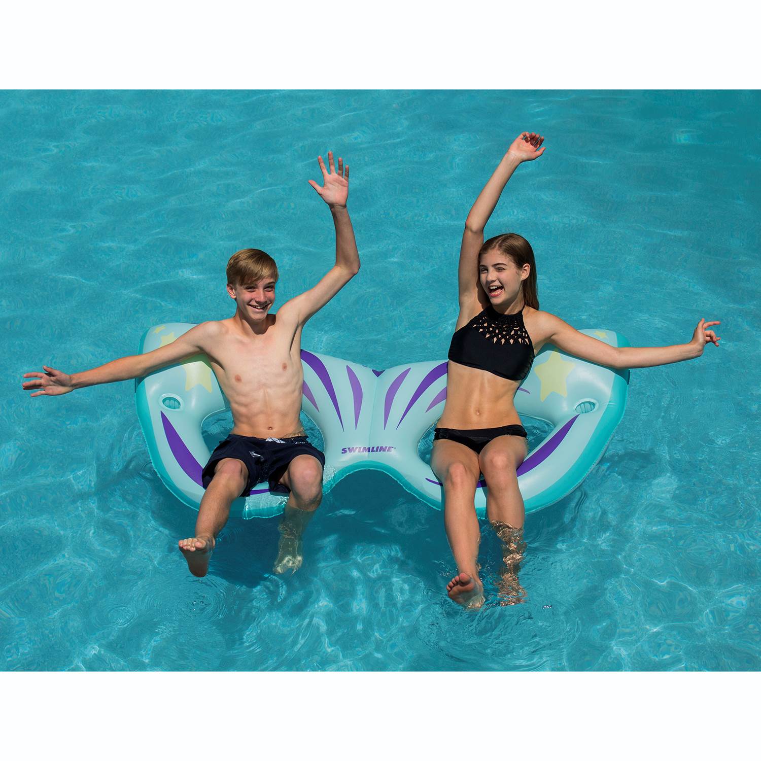 Swimline Masquerade Inflatable Double Seat Swimming Pool Float Lounger, Blue - VMInnovations