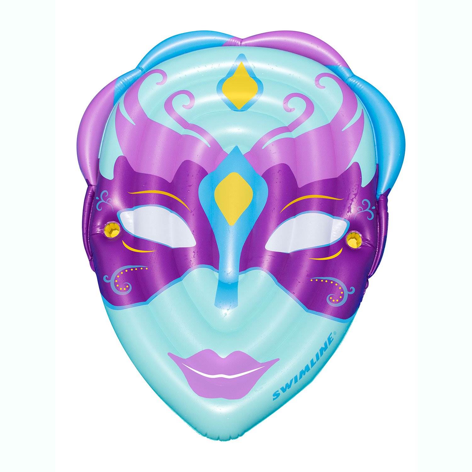 Swimline Inflatable Mardi Gras Mask Floating Raft Mat for Swimming Pools, Blue - VMInnovations