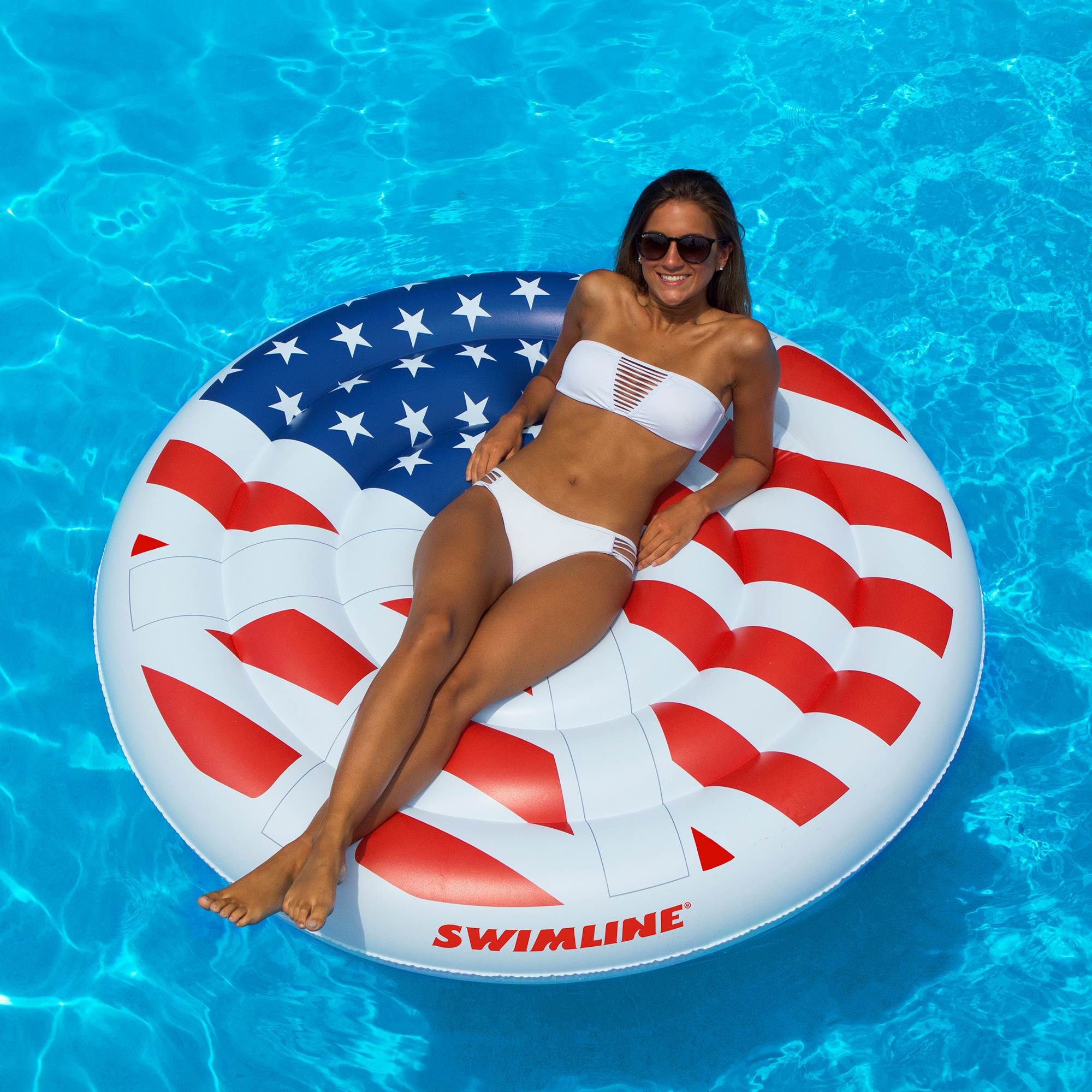 Swimline 60" Inflatable American Flag Peace Swimming Pool Floating Water Raft - VMInnovations