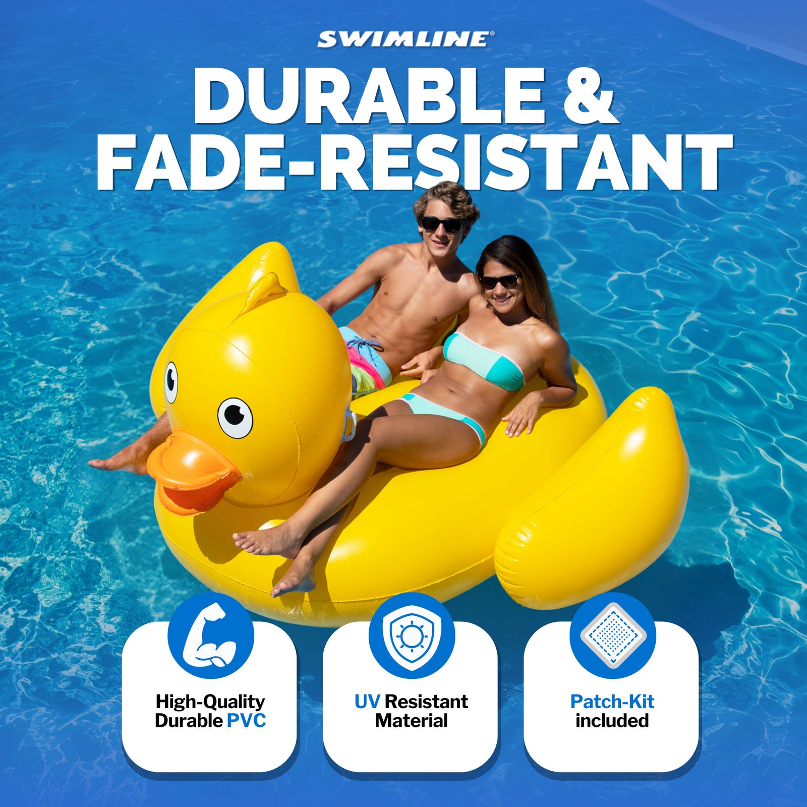 Swimline Inflatable Giant Lucky Rubber Ducky Ride On Swimming Pool or Lake Float - VMInnovations