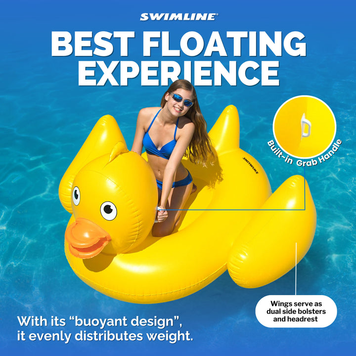 Swimline Inflatable Giant Lucky Rubber Ducky Ride On Swimming Pool or Lake Float - VMInnovations