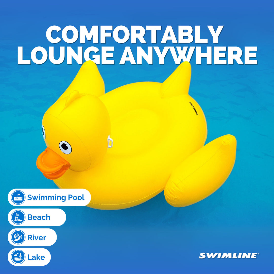Swimline Inflatable Giant Lucky Rubber Ducky Ride On Swimming Pool or Lake Float - VMInnovations