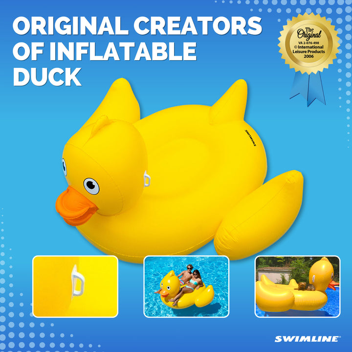 Swimline Inflatable Giant Lucky Rubber Ducky Ride On Swimming Pool or Lake Float - VMInnovations