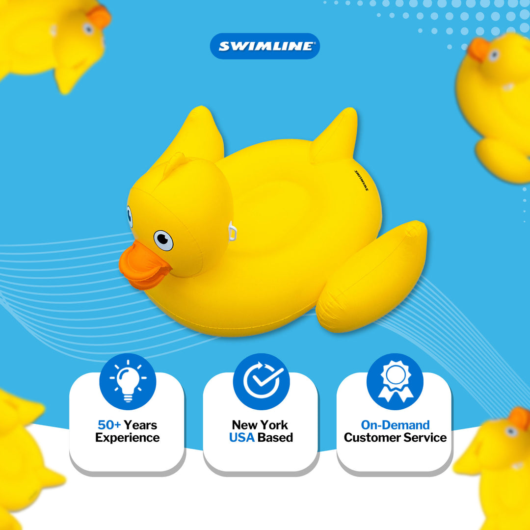 Swimline Inflatable Giant Lucky Rubber Ducky Ride On Swimming Pool or Lake Float - VMInnovations
