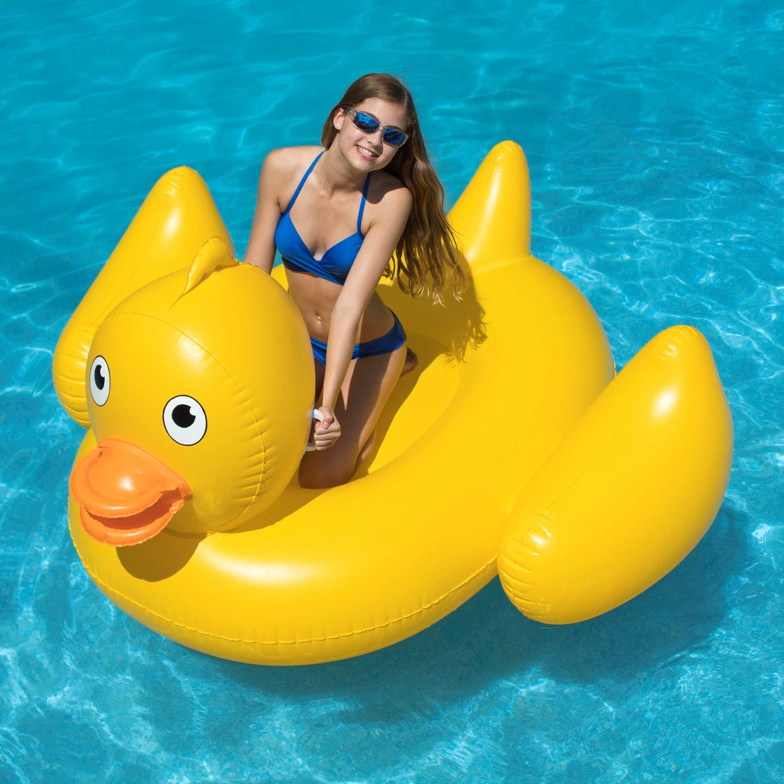 Swimline Inflatable Giant Lucky Rubber Ducky Ride On Swimming Pool or Lake Float - VMInnovations