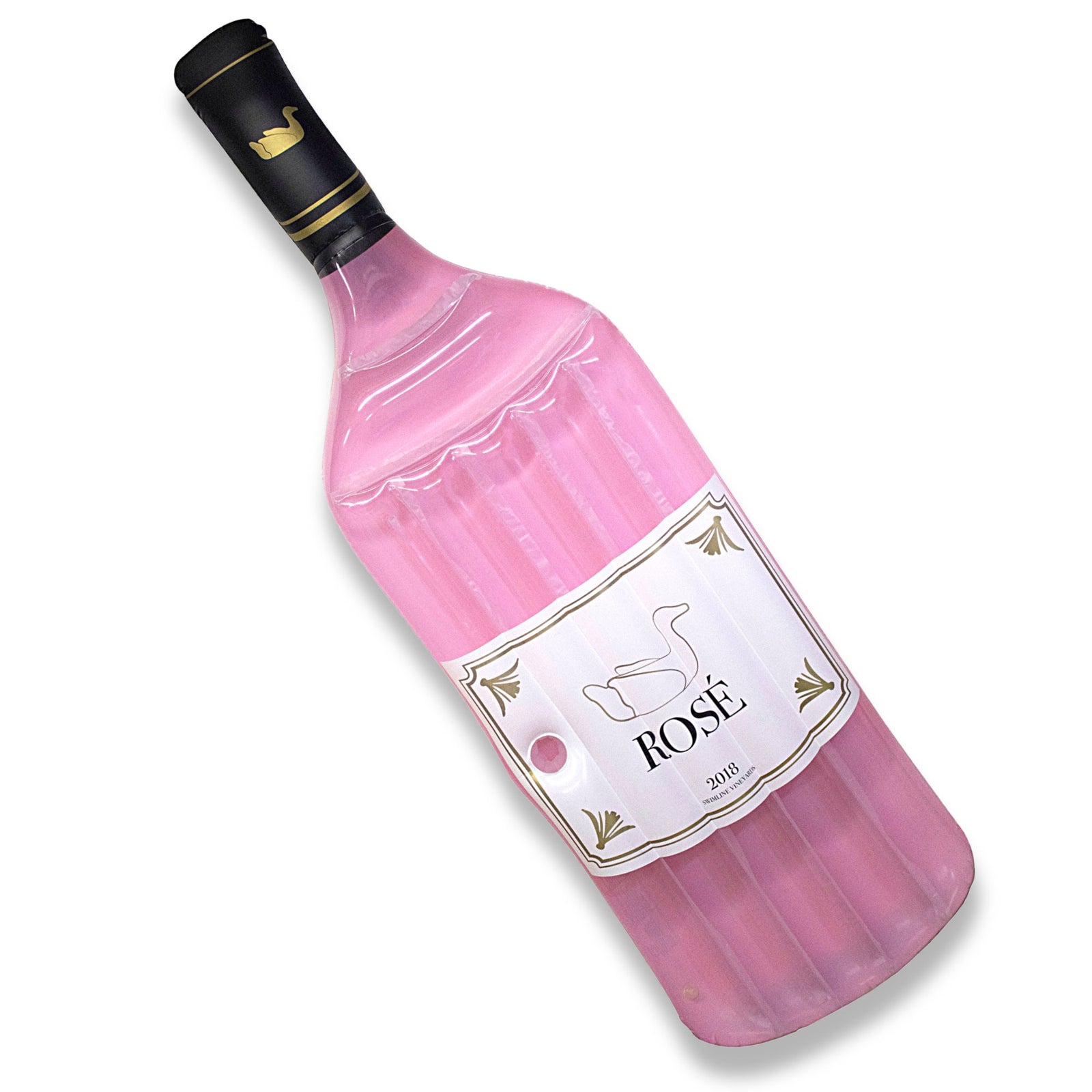 Swimline 90654 Giant Inflatable 94" Rosè Wine Bottle Pool Float Raft Mat, Pink - VMInnovations