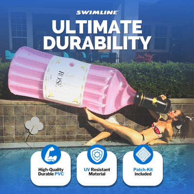 Swimline 90654 Giant Inflatable 94" Rosè Wine Bottle Pool Float Raft Mat, Pink - VMInnovations