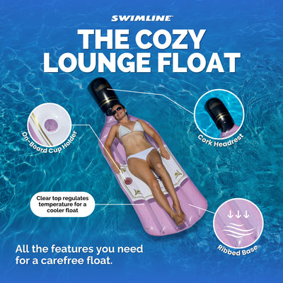 Swimline 90654 Giant Inflatable 94" Rosè Wine Bottle Pool Float Raft Mat, Pink - VMInnovations