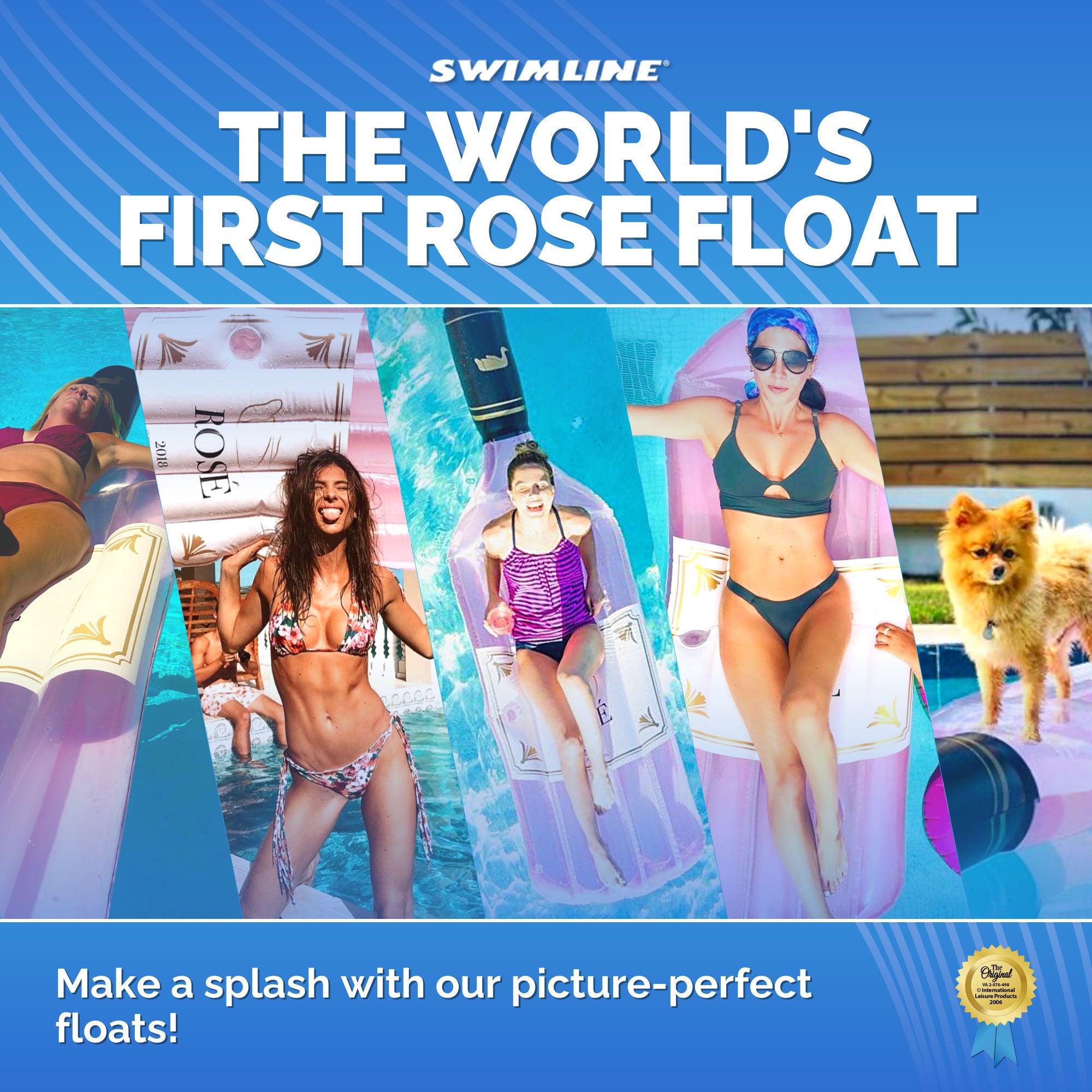 Swimline 90654 Giant Inflatable 94" Rosè Wine Bottle Pool Float Raft Mat, Pink - VMInnovations
