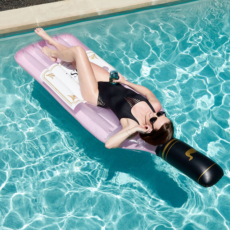Swimline 90654 Giant Inflatable 94" Rosè Wine Bottle Pool Float Raft Mat, Pink