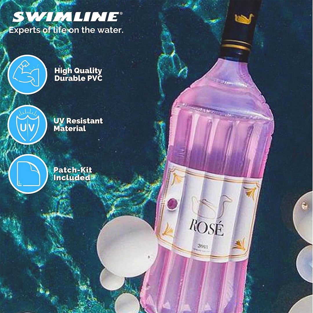 Swimline 90654 Giant Inflatable 94" Rosè Wine Bottle Pool Float Raft Mat, Pink