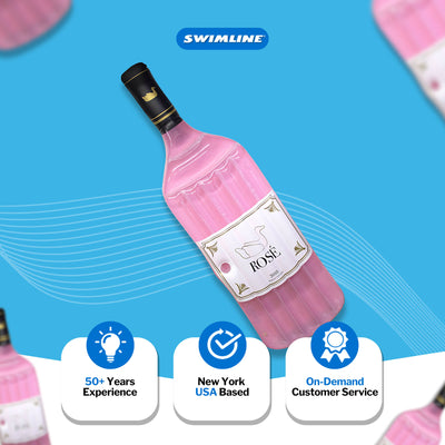 Swimline 90654 Giant Inflatable 94" Rosè Wine Bottle Pool Float Raft Mat, Pink - VMInnovations