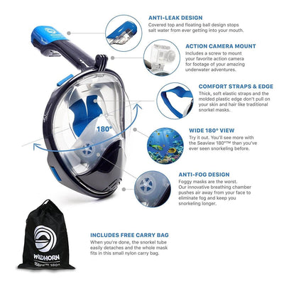 Wildhorn Seaview Snorkel Mask, S/M & Unisex Topside Flippers, Manta Ray, Size 9