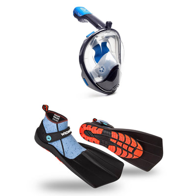 Wildhorn Seaview Snorkel Mask, S/M + M9-W9-9.5 Topside Hydro Flippers, Manta Ray