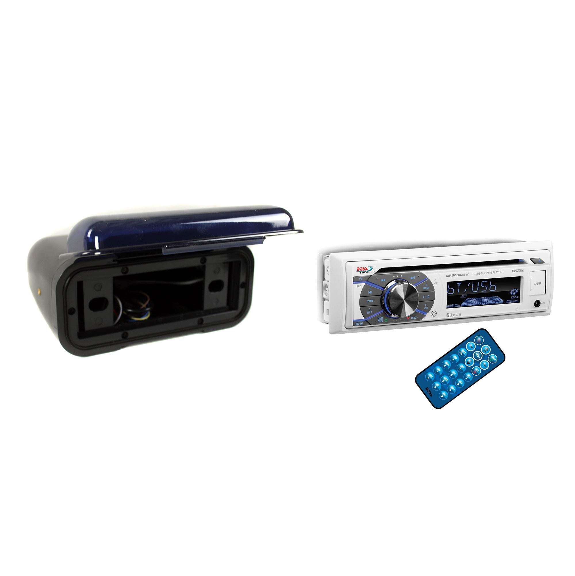 Pyle Waterproof Marine Stereo Housing Cover + Boss Marine In Dash Audio Player