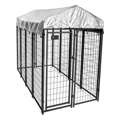 Homestead 8 x 4 x 6 Foot Welded Outdoor Dog Kennel Shelter with Waterproof Cover