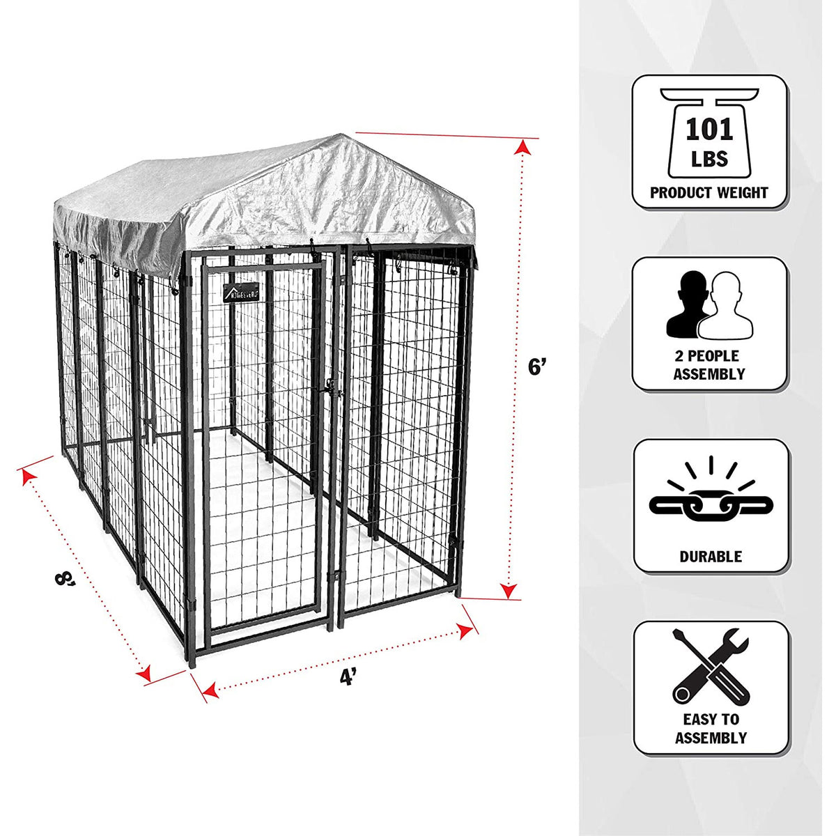 Homestead 8 x 4 x 6 Foot Welded Outdoor Dog Kennel Shelter with Waterproof Cover (Refurbished)
