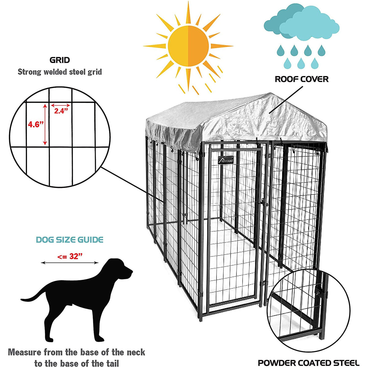 Homestead 8 x 4 x 6 Foot Welded Outdoor Dog Kennel Shelter with Waterproof Cover (Refurbished)