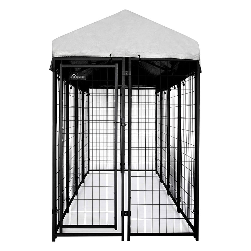 Homestead 8 x 4 x 6 Foot Welded Outdoor Dog Kennel Shelter with Waterproof Cover