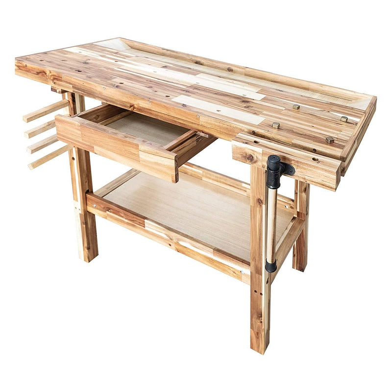 Olympia Tools 48 Inch Acacia Hardwood Woodworking Carpentry Workbench w/ Storage