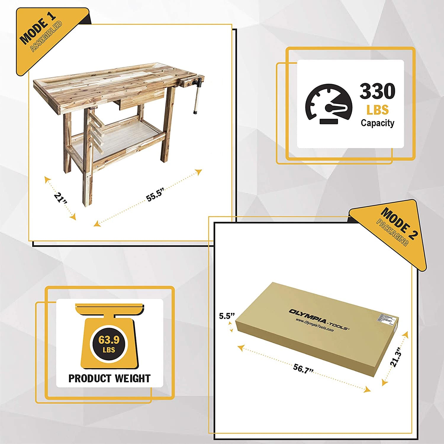 Olympia Tools 48 Inch Acacia Hardwood Carpentry Workbench w/ Storage (Open Box) - VMInnovations