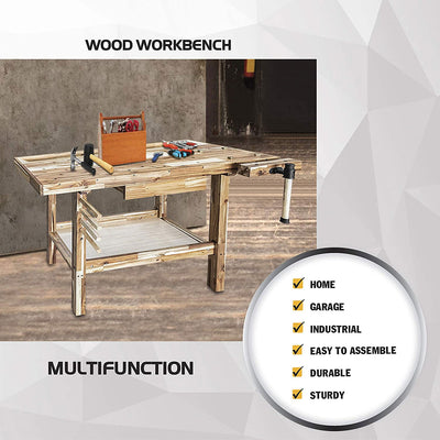 Olympia Tools 48 Inch Acacia Hardwood Woodworking Carpentry Workbench w/ Storage
