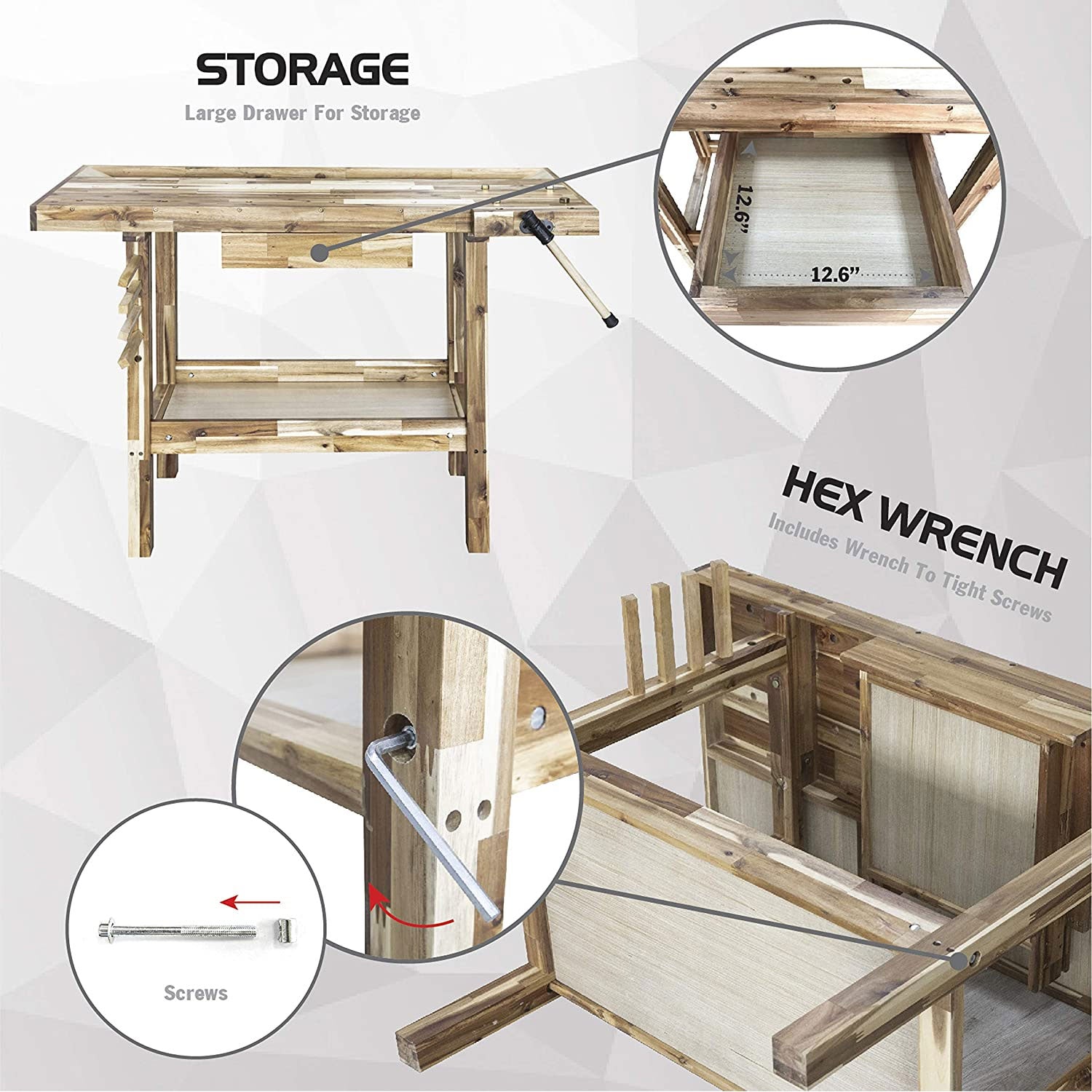 Olympia Tools 48 Inch Acacia Hardwood Carpentry Workbench w/ Storage (Open Box) - VMInnovations