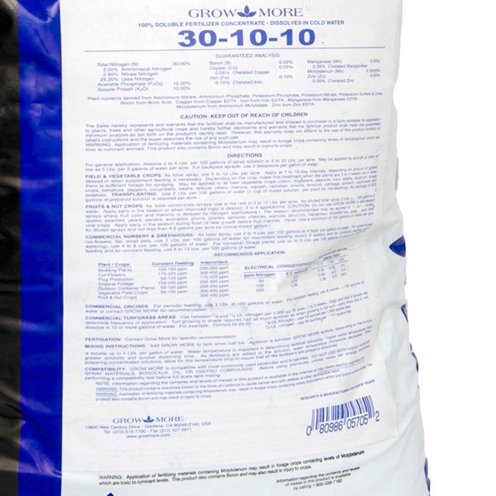 Grow More Cold Water 30-10-10 Soluble Concentrated Plant Fertilizer, 25 Pounds