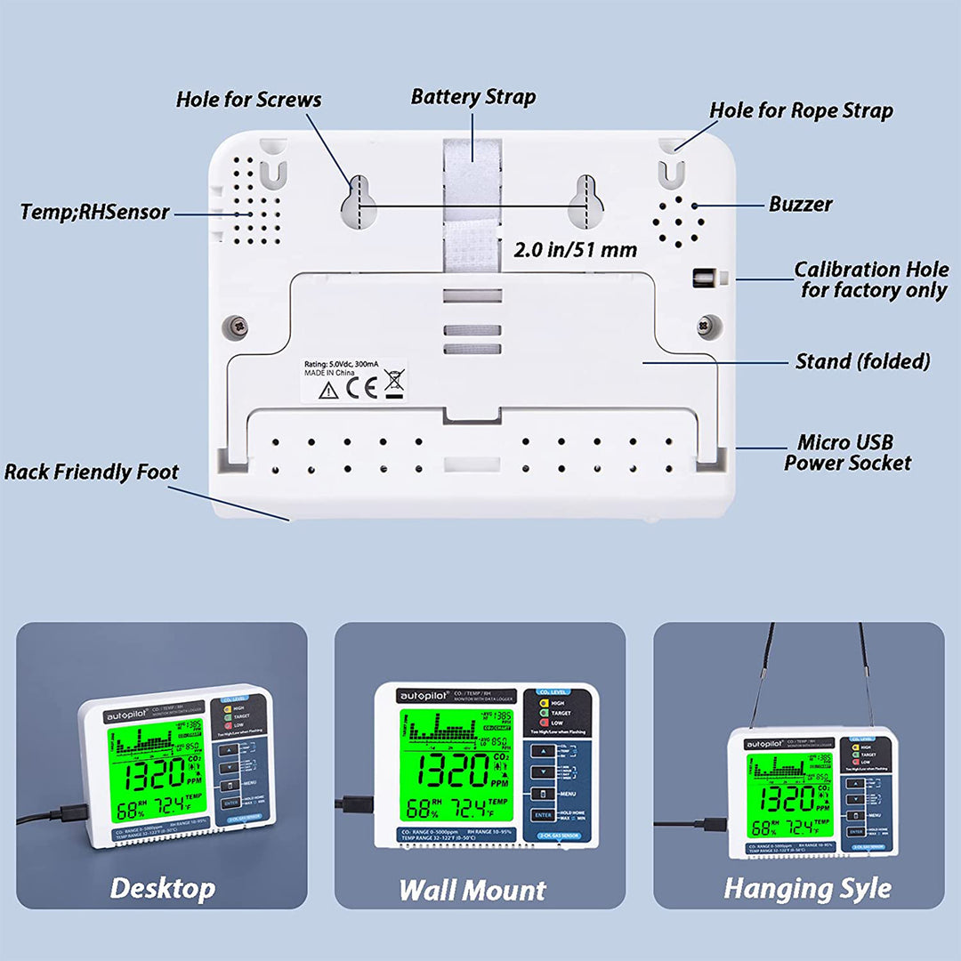 Autopilot APCEM2 Hydroponic Gardening CO2 RH Temperature Monitor and Data Logger