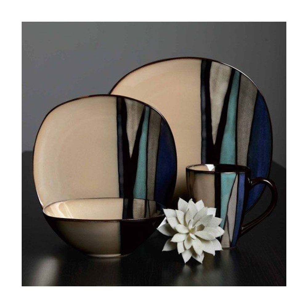 Gibson Elite 16 Piece Glaze Dinnerware Plates, Bowls, and Mugs, Teal (Used) - VMInnovations