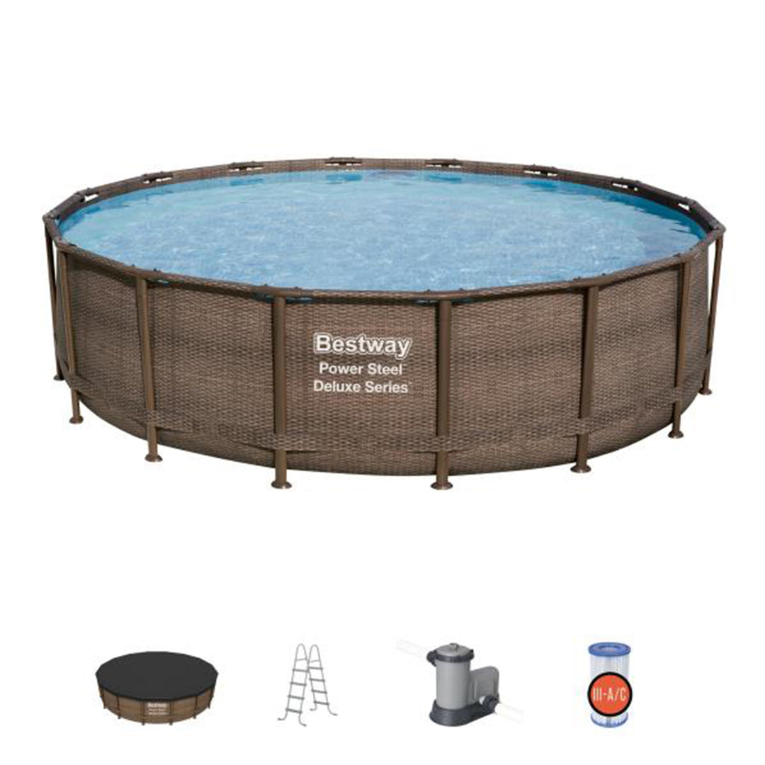 Bestway 15125 16ft x 48in Power Steel Round Frame Pool Set & Pump (For Parts)