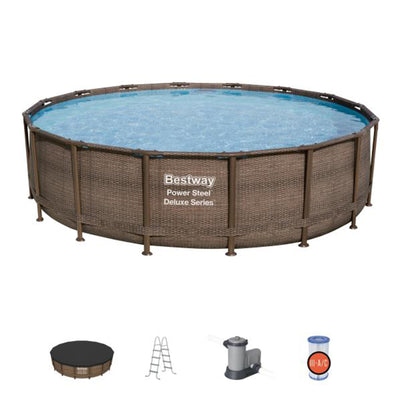 Bestway 16ft x 48in Power Steel Frame Above Ground Pool Set & Pump (For Parts)