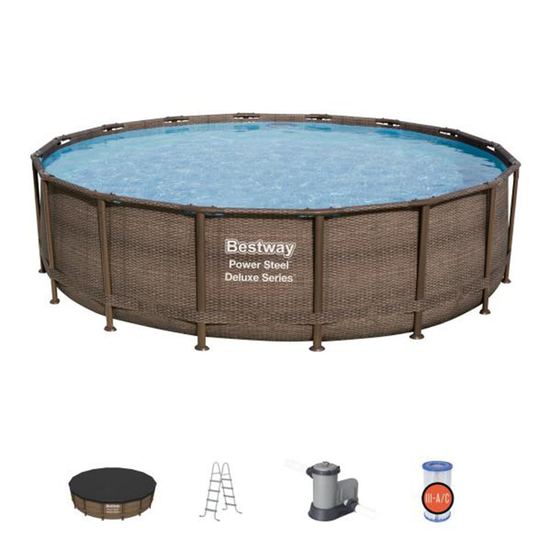 Bestway 15125 16ft x 48in Power Steel Round Frame Above Ground Pool Set & Pump - VMInnovations