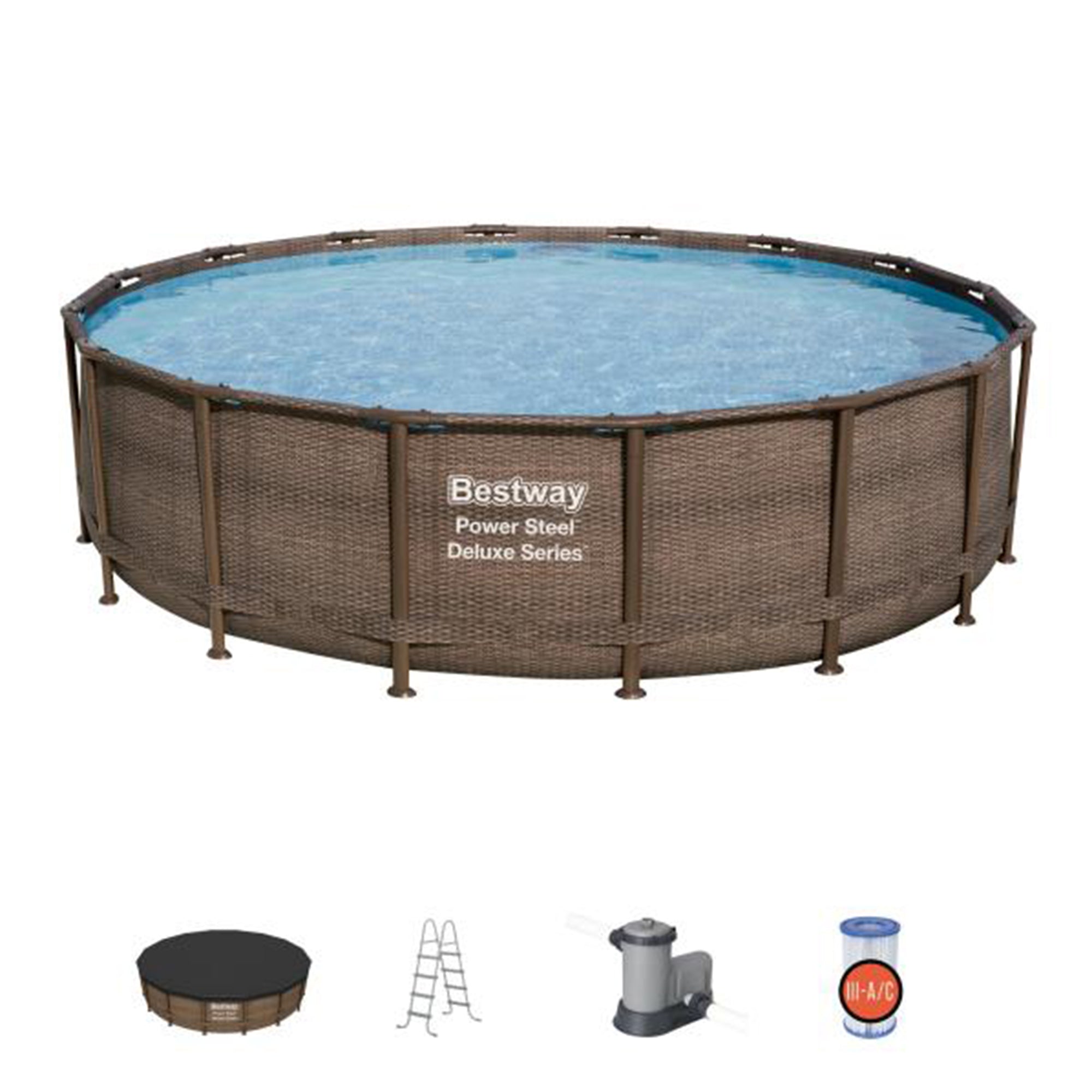 Bestway 15125 16ft x 48in Power Steel Round Frame Above Ground Pool Set & Pump