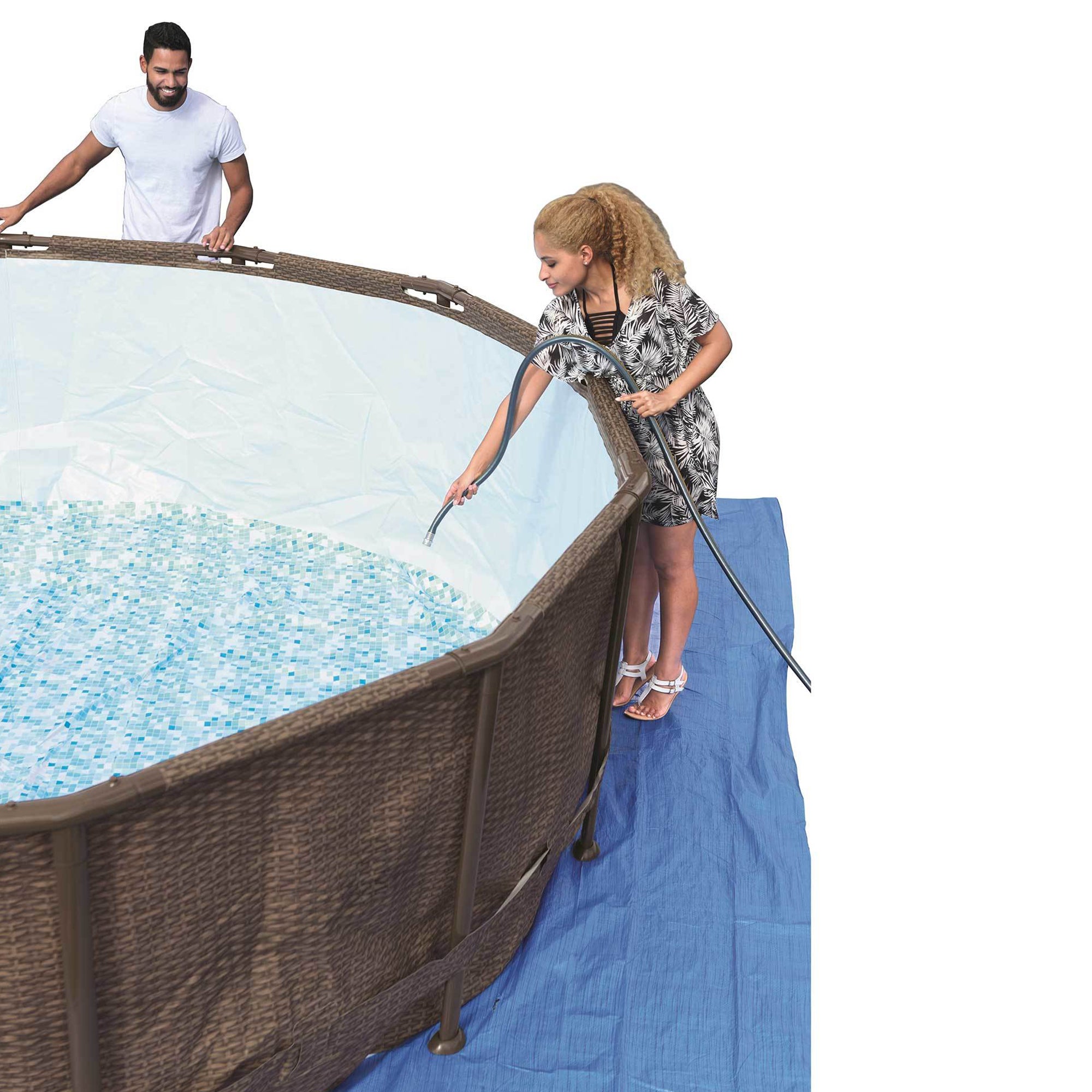 Bestway 15125 16ft x 48in Power Steel Round Frame Above Ground Pool Set & Pump - VMInnovations