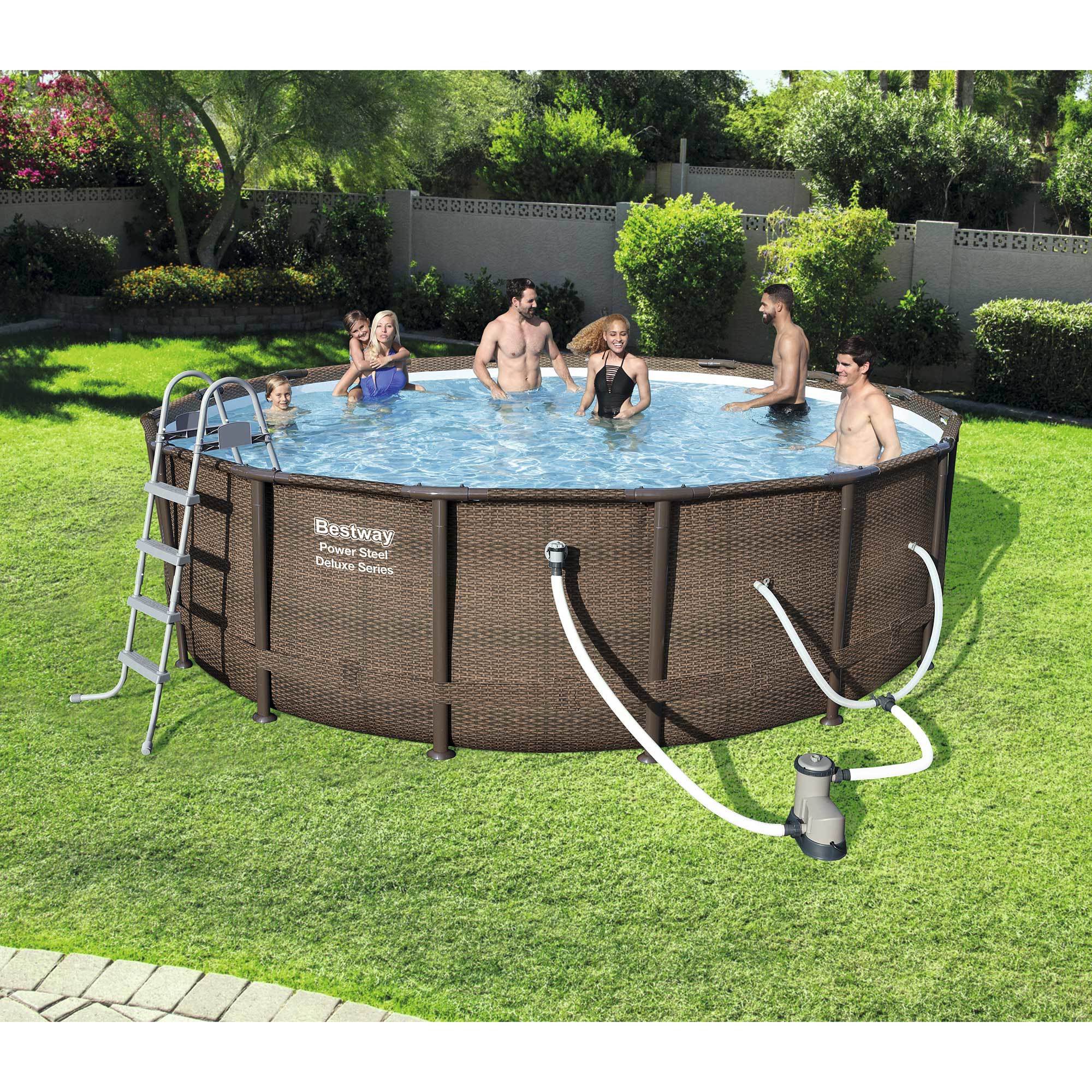 Bestway 15125 16ft x 48in Power Steel Round Frame Above Ground Pool Set & Pump - VMInnovations