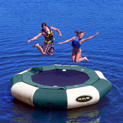 Rave Sport Aqua Jump Eclipse 120 Water Trampoline with Ladder, Green and Tan