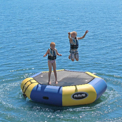 Rave Sports Bongo 10 Foot Water Bouncer Trampoline with Ladder, Blue and Yellow
