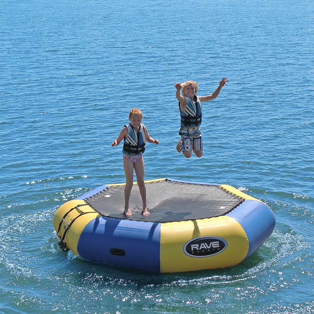 RAVE Sports Ripper 2 Rider Towable Float + Bongo 10 Ft Water Bouncer Trampoline
