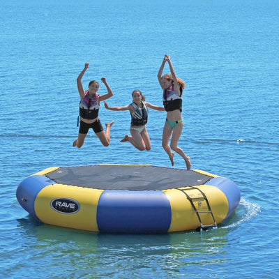 Rave Sports Bongo 13 Foot Water Bouncer Trampoline with Ladder, Blue and Yellow