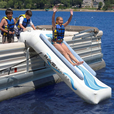 Rave Sports 00001-RV 9 Foot Inflatable Lake Pontoon Boat Water Slide & Air Pump