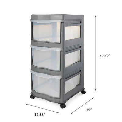 Life Story Classic Gray 3 Shelf Storage Container Organizer Plastic Drawers