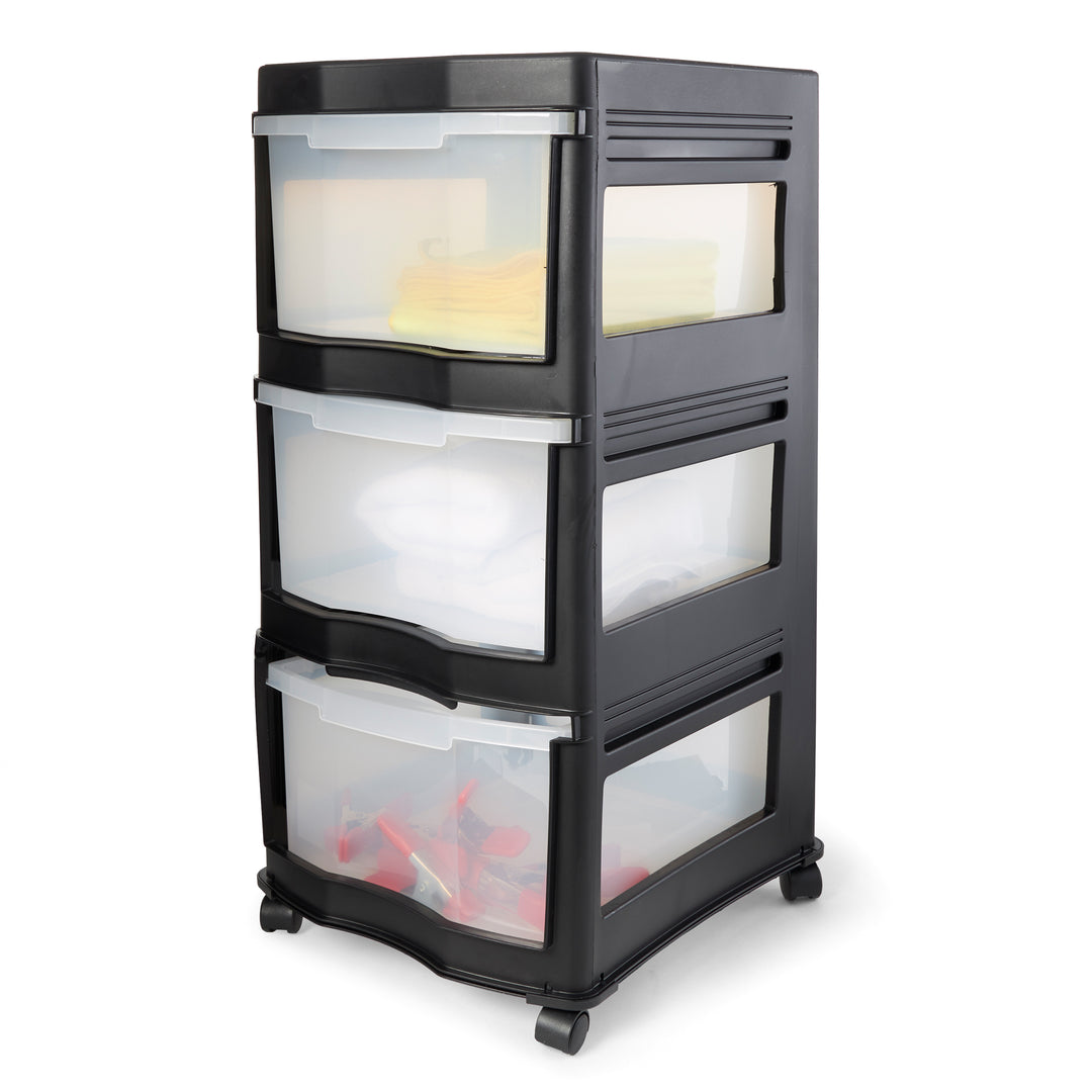 Life Story Classic 3 Shelf Storage Organizer Plastic Drawers, Black (3 Pack)