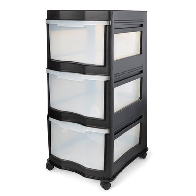 Life Story Classic 3 Shelf Storage Organizer Plastic Drawers, Black (2 Pack)