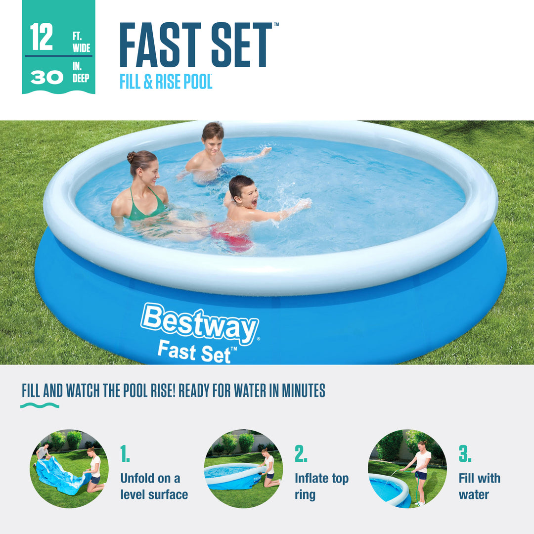 12' x 30" Fast Set Inflatable Above Ground Pool w/ Filter Pump(Open Box)