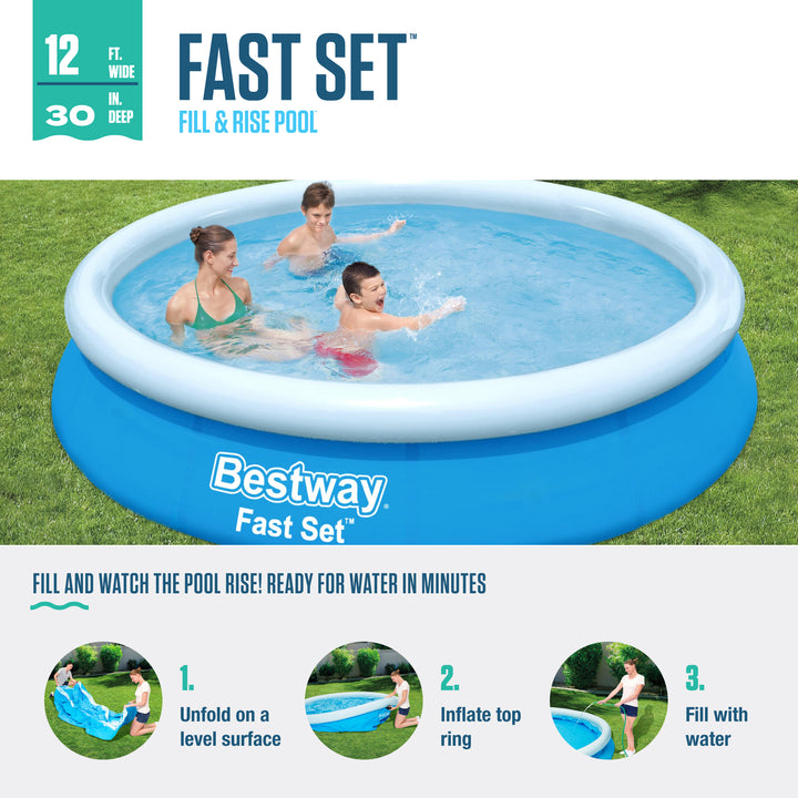 12' x 30" Fast Set Inflatable Above Ground Pool w/ Filter Pump(Open Box)