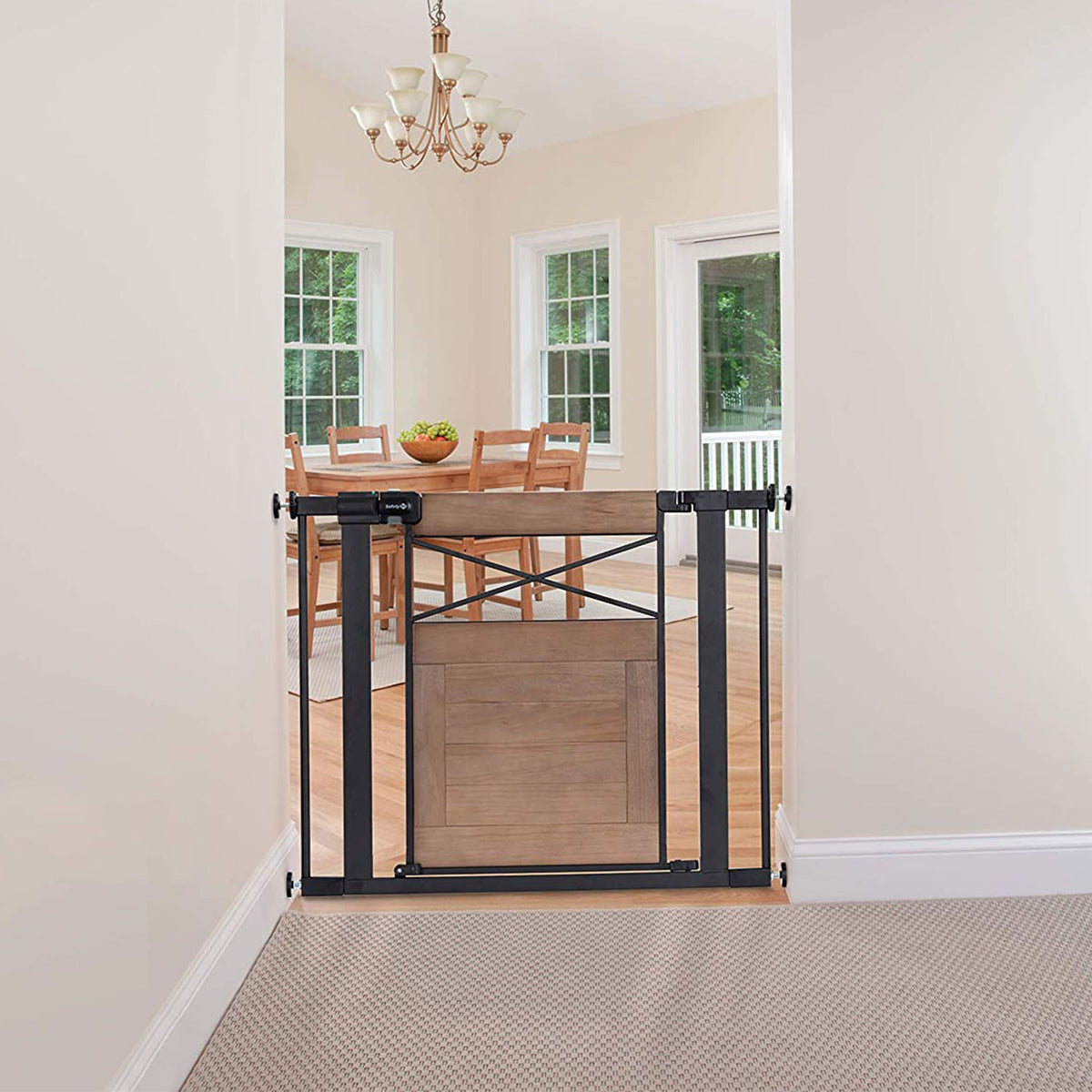 Safety 1st Easy Install One Size Modern Farmhouse Baby Pet Gate with SecureTech - VMInnovations