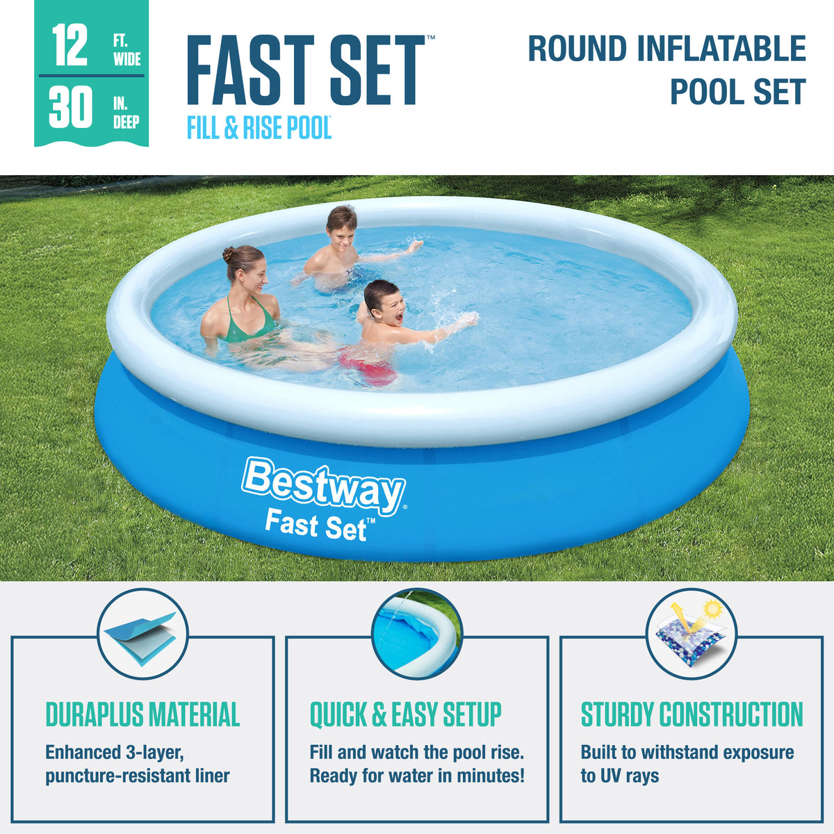 Bestway Fast Set Up 12ft x 30in Inflatable Above Ground Pool with Pump & Filter